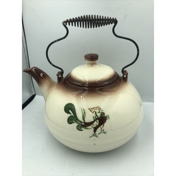 VTG Brock of California Farmhouse Tea Kettle and Lid Wire Handle Chip on Spout - Picture 1 of 10